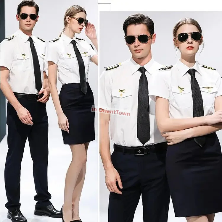 Manga curta roupas de verão companhia aérea capitão aeromoça ternos padrão uniforme estudante hotel ktv bar garçom workwear cosplay