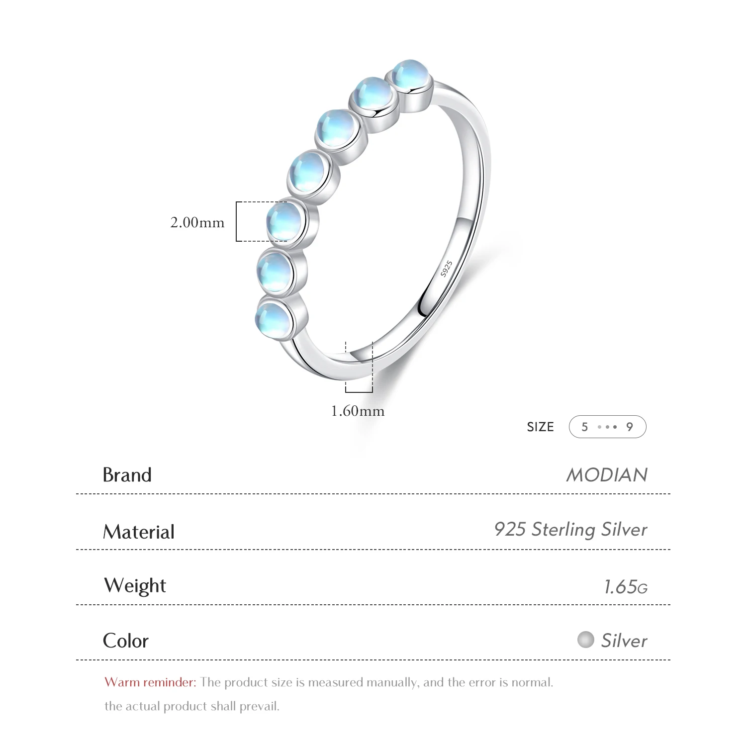 Women's Exquisite Round Moonstone Stackable 925 Silver Ring
