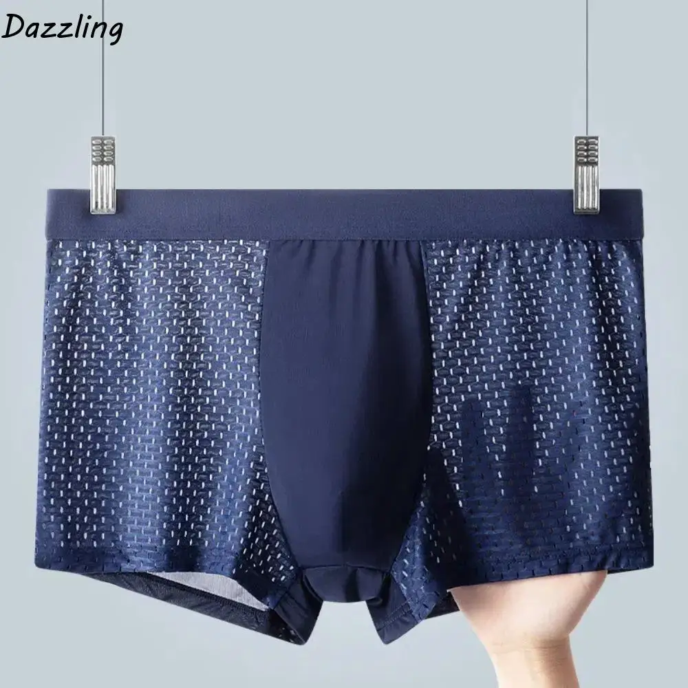 

4Pcs Simple Modal Men Mesh Boxers Hollow Panties Seamless Boxer Shorts Underpants Breathable Underwear for Men Daily