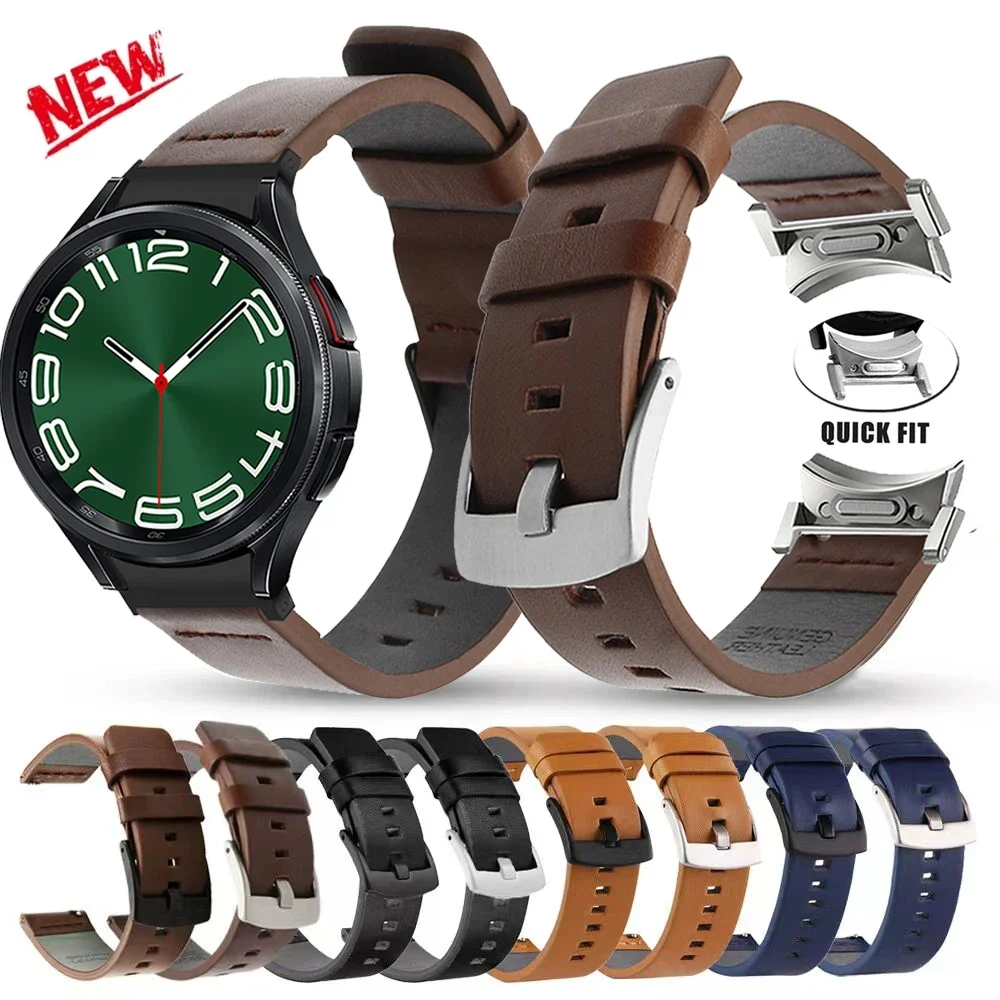 Quick Fit Genuine Leather Band for Samsuang Galaxy Watch 6 Classic 47mm 43mm 42mm 46mm 5 Pro 45mm Watch 4/5/6 40mm 44mm Bracelet