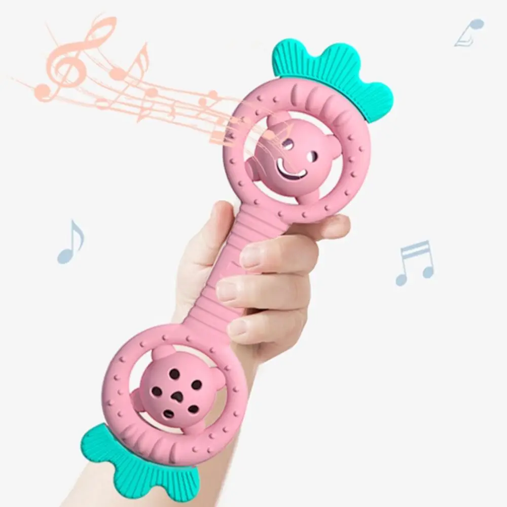 Strawberry Teether Rattle Toy Early Education Silica Gel Teether Handbells Cartoon Chewable Silica Gel Hand Bell Infant