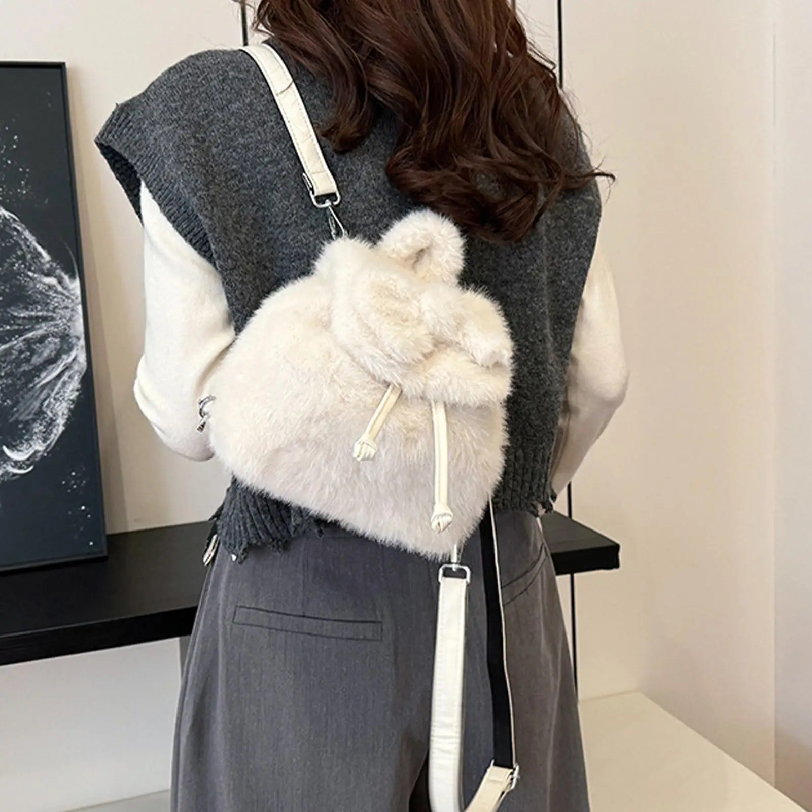 Mochila de felpa para niños, bolso de hombro con lazo para viajes escolares, guardería, estudiantes, fiestas de compras de Navidad, niños, mujeres y niños