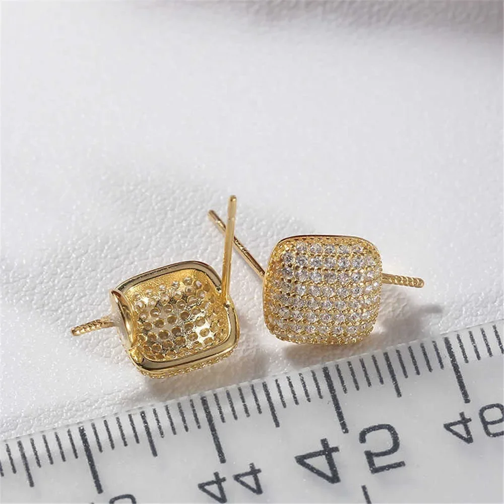 

DIY Pearl Accessories New S925 Sterling Silver Square Zircon Light Luxury Earrings Empty Holder Fashionable Exquisite Commuting