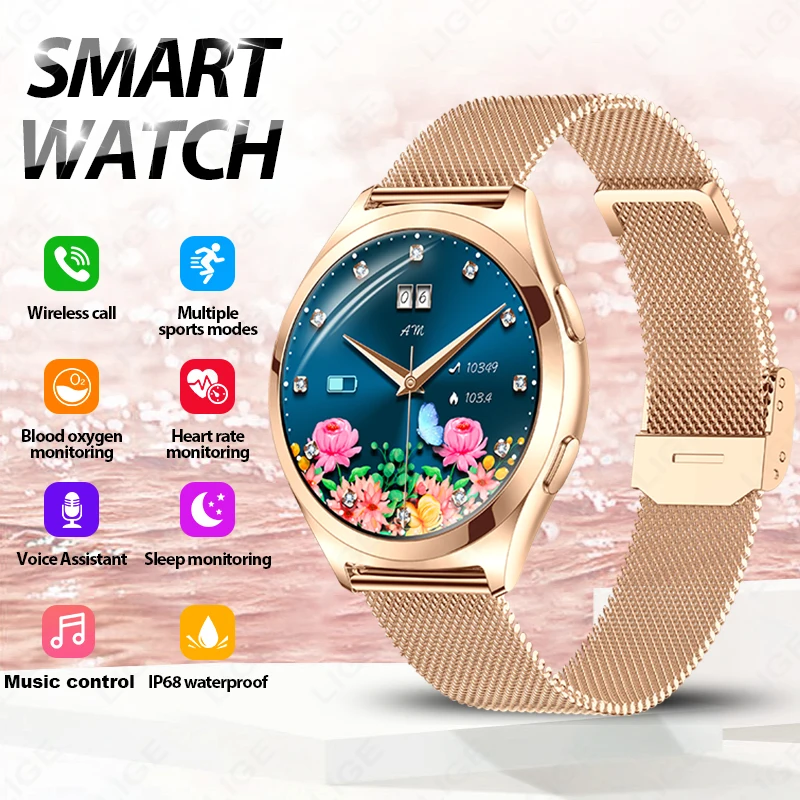 

LIGE New Fashion Smart Watch Women AI Voice Bluetooth Call Message Reminder Sport Heart Rate Fitness Tracker Women Smartwatch