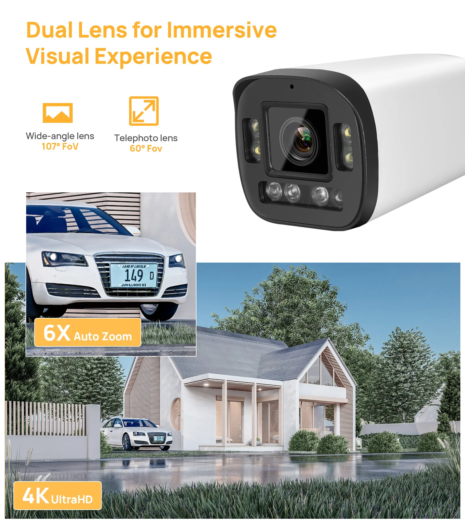 Telecamera IP Bullet 8MP compatibile Hikvision Zoom 5X Smart Dual Light con videocamera di sorveglianza con altoparlante microfono integrato ColorVu