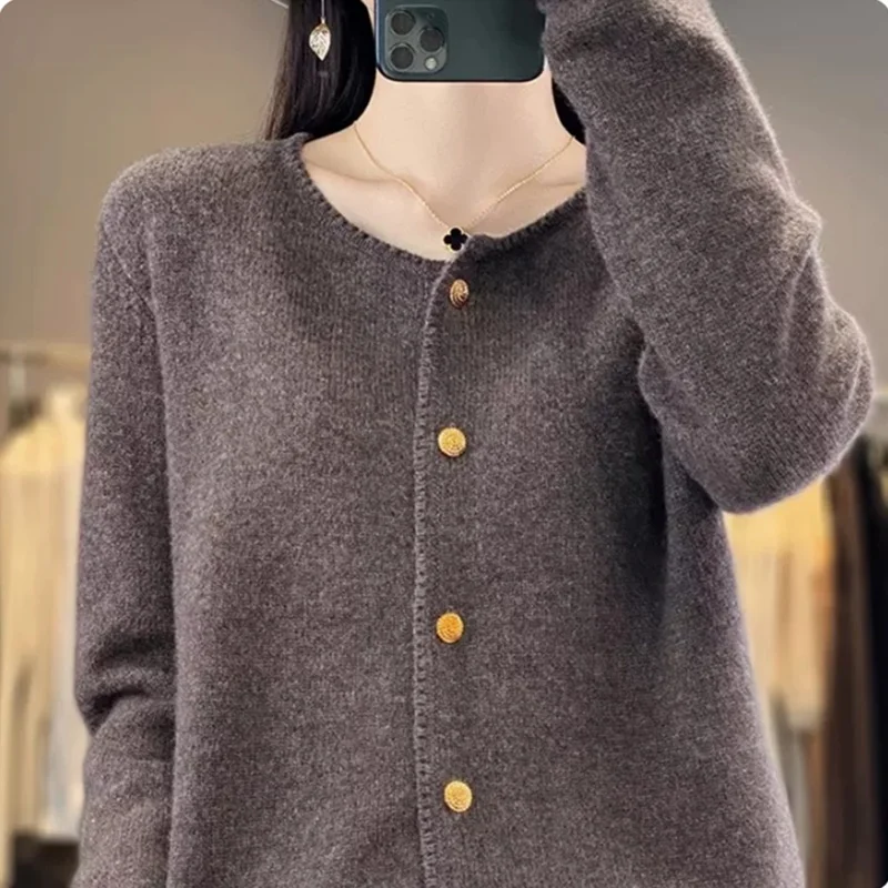 Autunno Inverno Donna Or Wool Camere Cardigan Maglione lavorato a maglia Cappotto aperto sul davanti Sle Regular Sve Lungo rotondo Ne Butto...