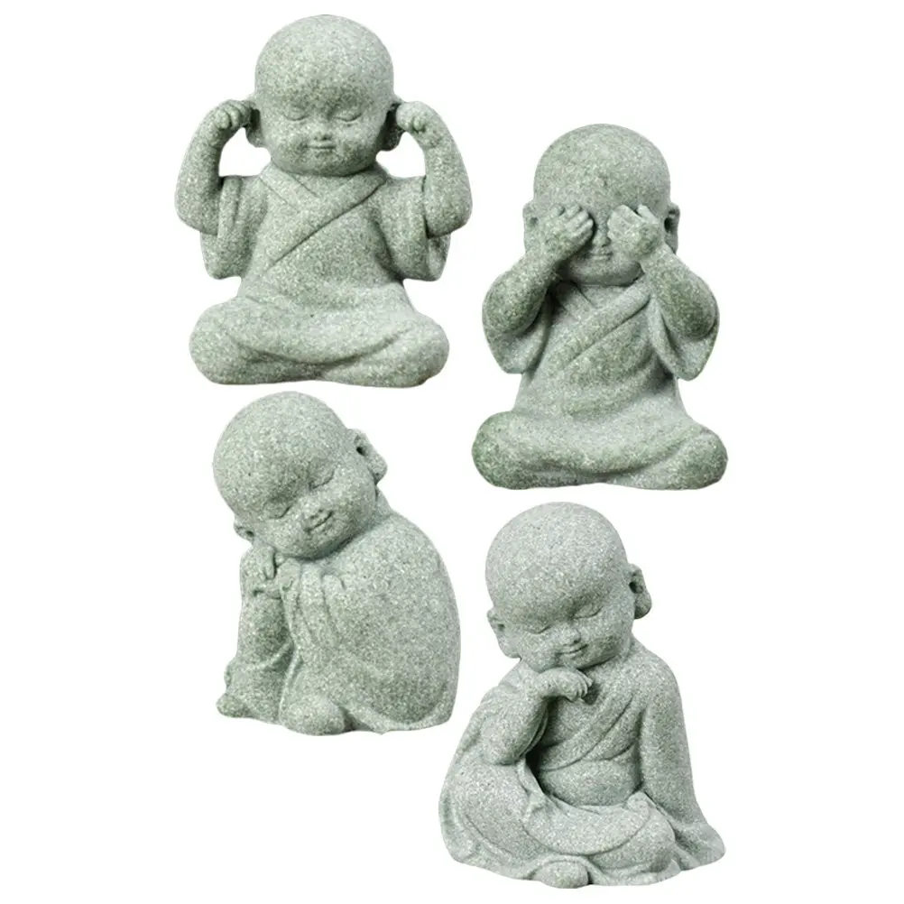 

4Pcs Statue Stone Material Zen Monk Sculpture for Tea Table Desk Shelf Living Room Bedroom Home Office Decor