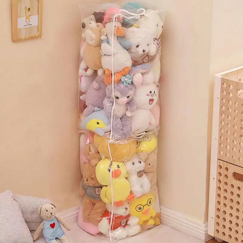 Large capacity Plush  toy storage bag transparent doll storage tube zipper dustproof storage bag and organization