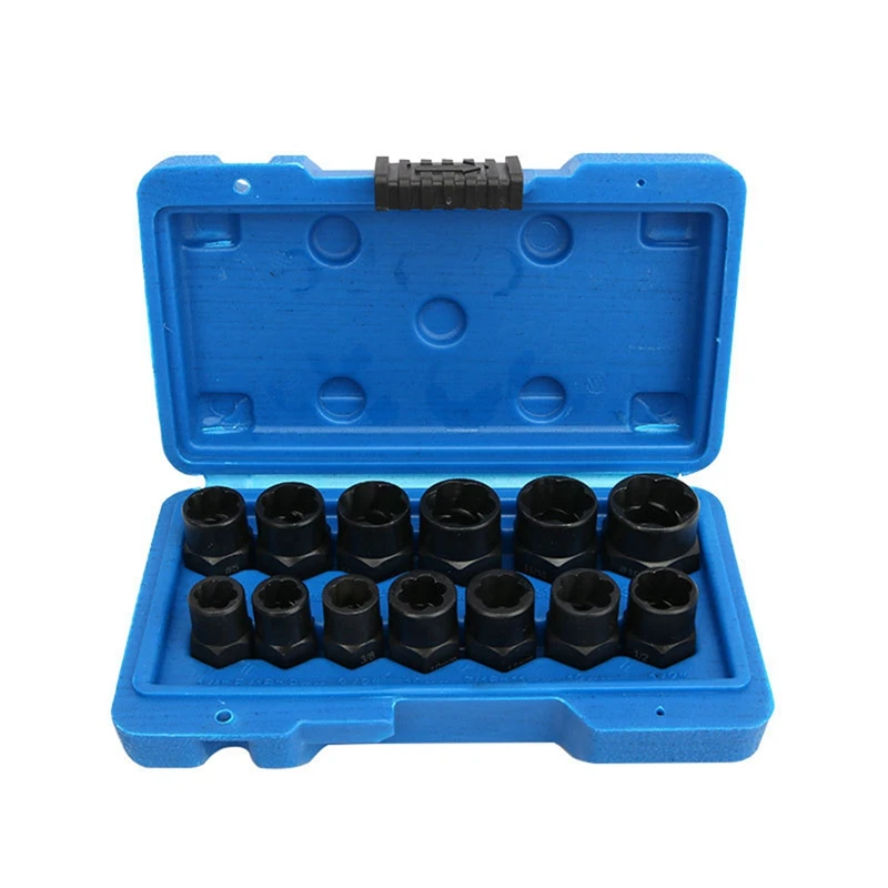 13PCS Screw Remover Socket Hexagon Screw Tool Broken Nut Bolt Extractor Chrome-Molybdenum Steel