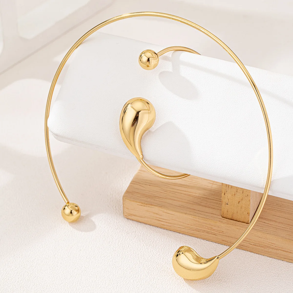 KMVEXO Punk Gold Color Water Drop Torques Choker Necklace Open Cuff Bangle Set for Women Hip Hop Metal Party Grunge Jewelry Sets
