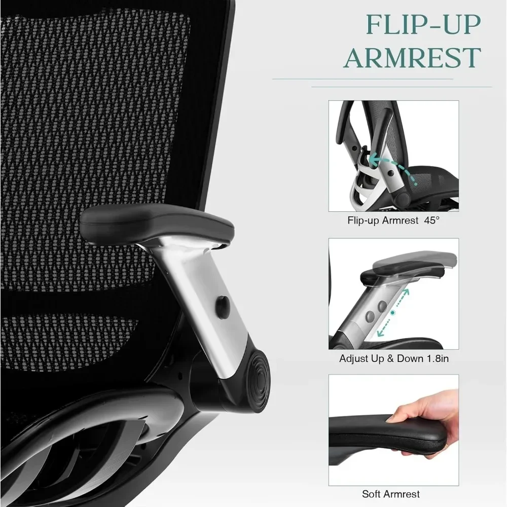 Silla de oficina ergonómica para hombre y mujer, sillón de Espalda alta con reposacabezas, bloqueo de inclinación y cojín ancho, sillas grandes y altas de malla