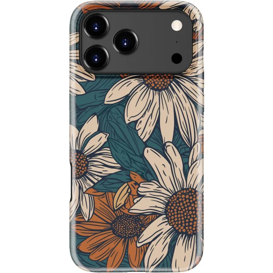 

Чехол для iPhone 17 Pro Max, совместимый с беспроводной зарядкой, двухслойная защита с милым дизайном полевых цветов, мягкий силикон + жесткий