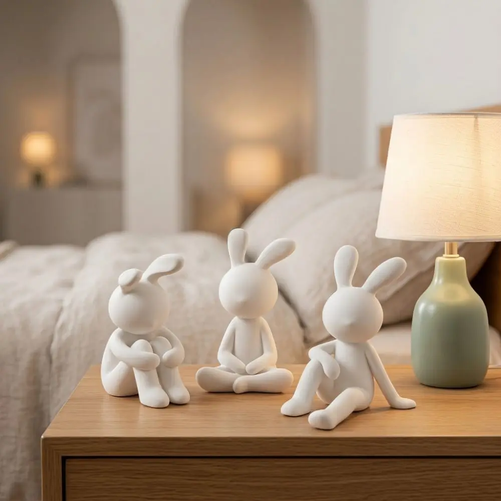 3 pcs 3D Printed Sitting Rabbit Figurines Minimalist Bunny Stand Models Rabbit Statue Creative Desktop Ornament Bedroom