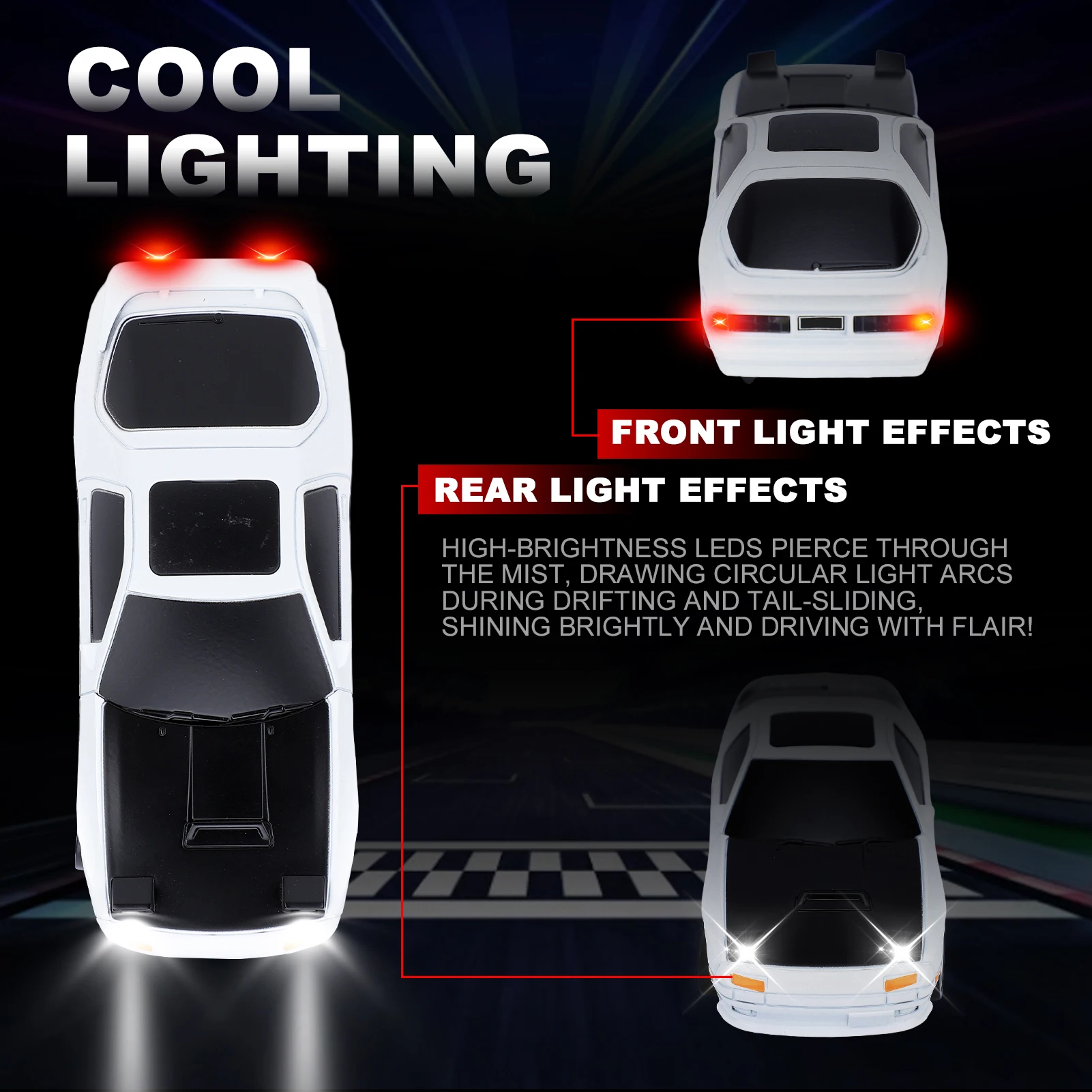 Mini RC Drift Auto 2.4G 4WD Afstandsbediening Raceauto Speelgoed met verwisselbare banden LED Verlichting voor binnen en buiten driften