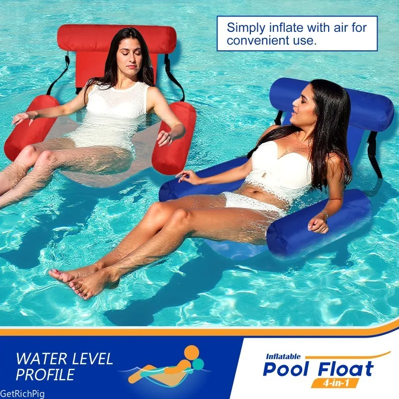

Foldable Floating Water Hammock Float Lounger Inflatable Pool Mat Floating Recliner Bed Swimming Air Mattress Pool Accessories