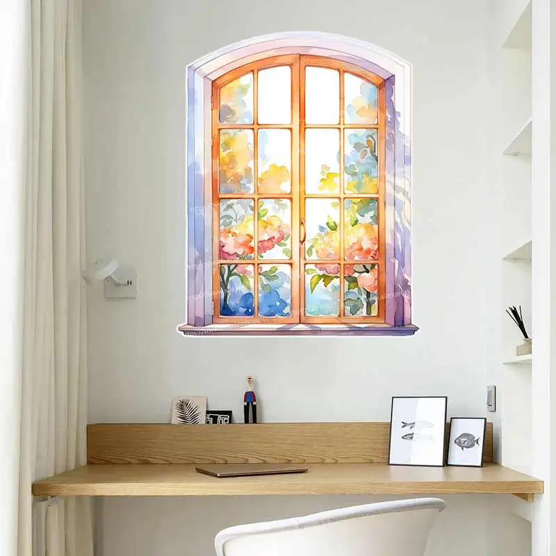 Beautiful Watercolor Window Wall Stickers Living Room Sofa Background Decoration Wallpaper Home Decor Kids Room Art Decals S836