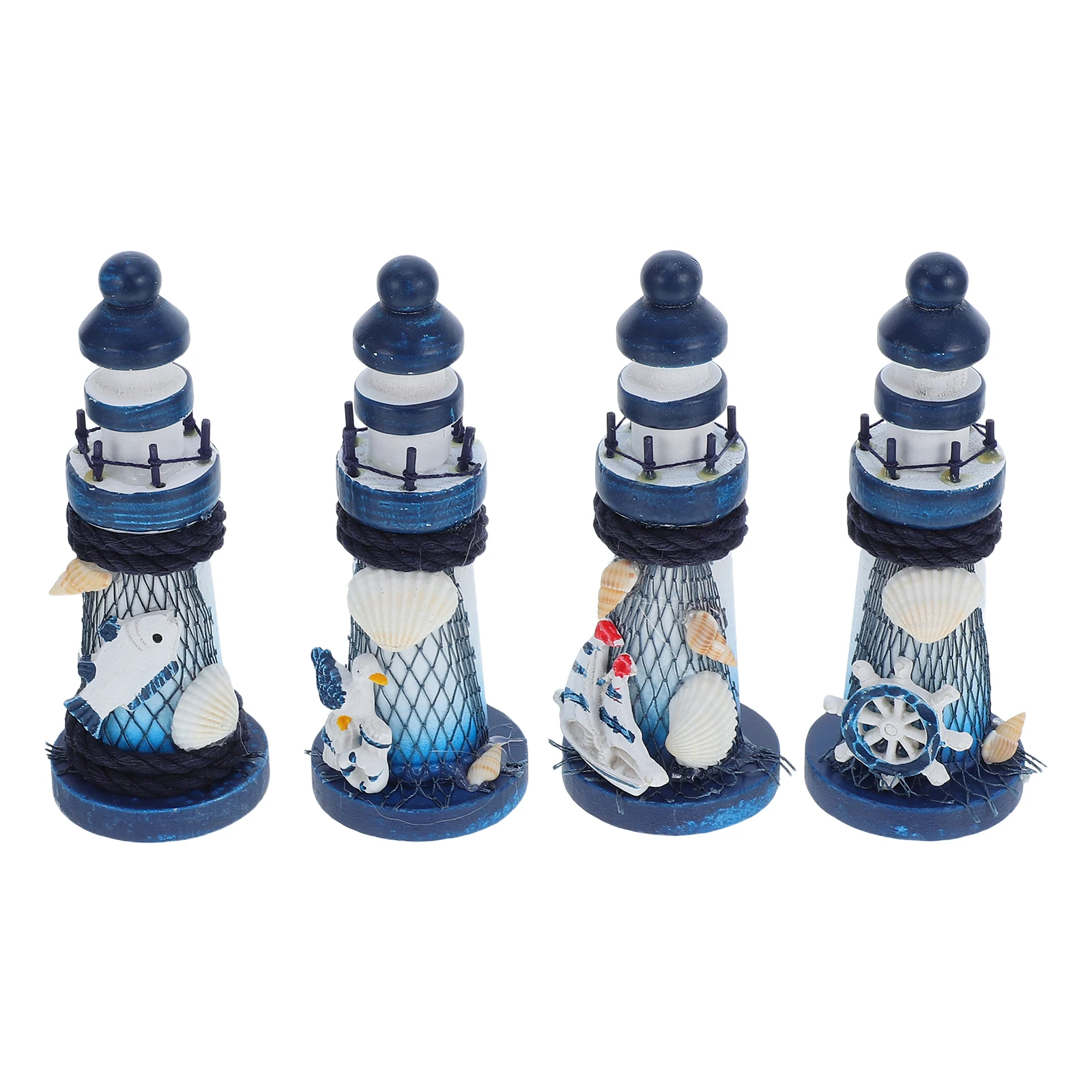 

4pcs Mini Wooden Lighthouse Accessories Decor Bedroom Office Gifts Mediterranean Style nament Charm Details