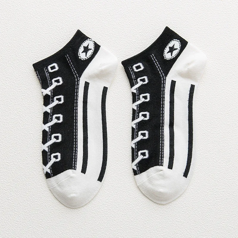 2Pairs Personality Trendy Socks Men\'s Short Socks Shallow Mouth Low Cut Short Tube Cotton Boat Socks Thin Non-slip Sports Socks