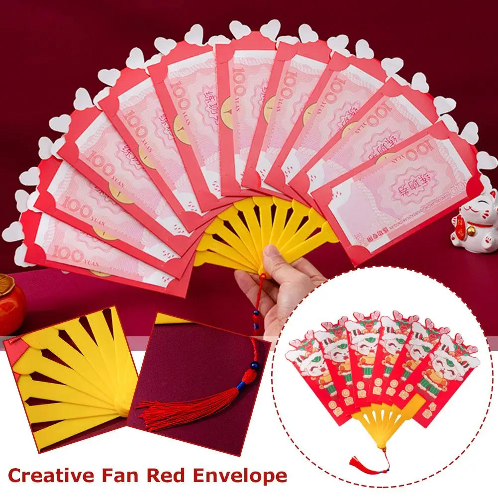 2025 Chinese New Year Red Envelopes Fan Shaped Spring Festival Lucky Pocket Hongbao Children Gifts Red Bags Lucky Money Gift