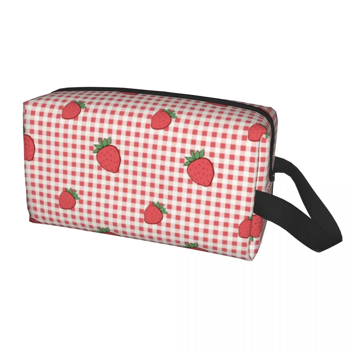 

Strawberry Gingham Travel Cosmetic Bag Women Strawberries Pattern Makeup Toiletry Organizer Ladies Beauty Storage Dopp Kit