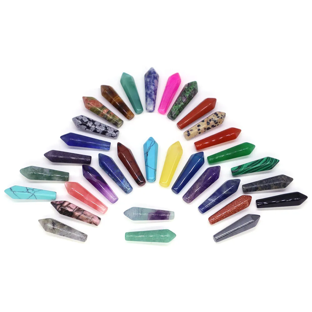 8x30mm Hexagonal Column Tower Point Wand Natural Healing Stone Amethyst Tiger Eye Crystal DIY Jewelry Pendant Necklace Earrings