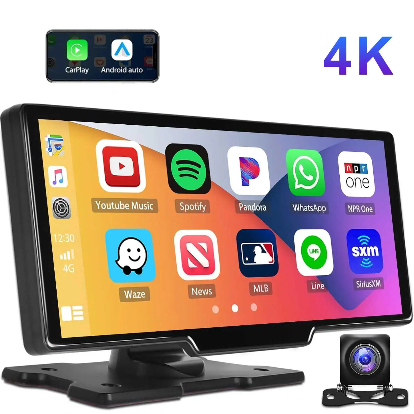 4K Car DVR Wireless Carplay & Android Auto WiFi Bluetooth AUX 10inch Dash Cam Camera GPS Navigation Dual Recording Video Recorde