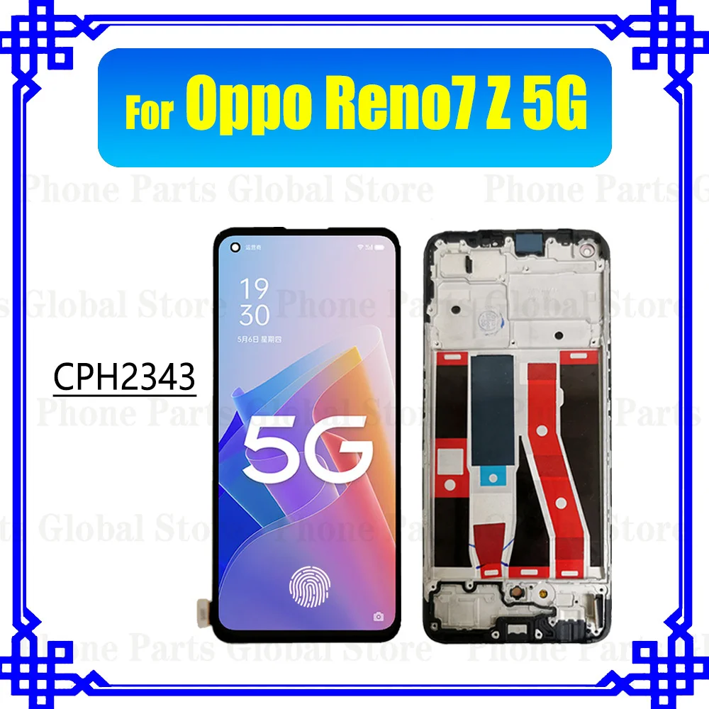 AMOLED ЖК-дисплей с рамкой для OPPO Reno7 Z 5G ЖК-дисплей CPH2343 Экран Reno 7Z ЖК-дисплей Сенсорный дигитайзер в сборе Reno7Z LCD