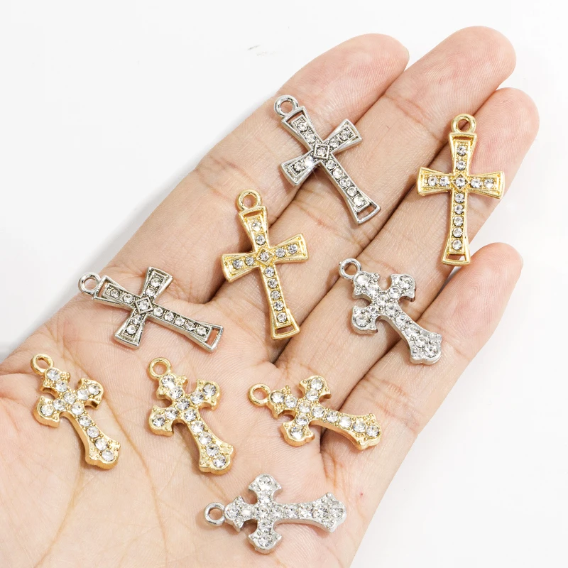 10Pcs/Set High Quality Crystal Zircon Cross Pendants for DIY Women Girl Fashion Necklace Earrings Charm Punk Party Jewelry Gifts