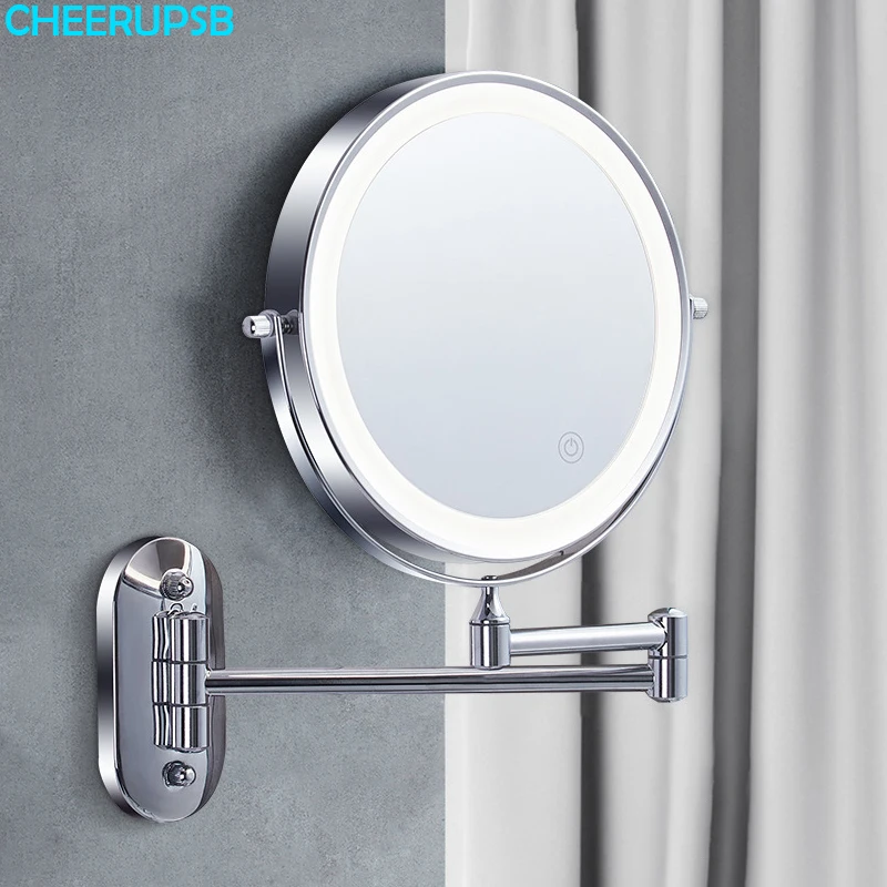 

7X 10X Bathroom Makeup Mirror LED Light Cosmetic Beauty Folding Mirrors Wall Mount Double Sides Touch Sensor Magnifying Mirrors