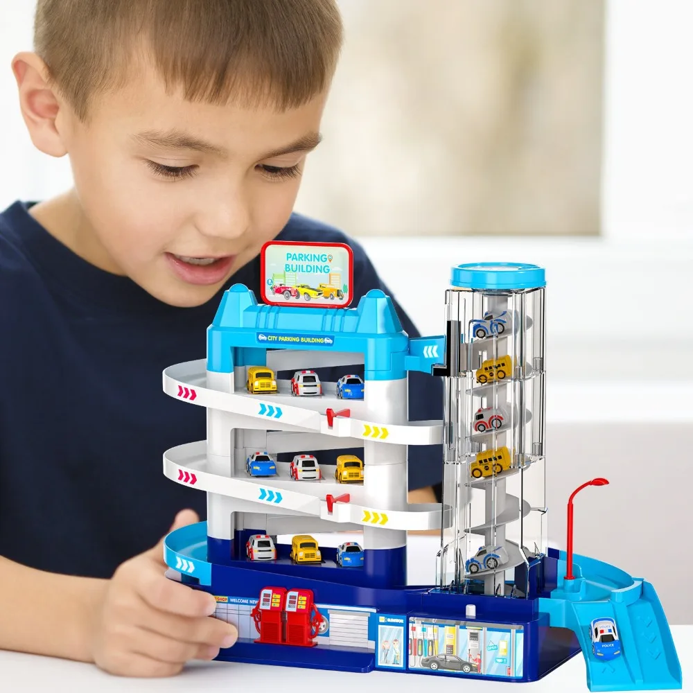 Coche de ferrocarril eléctrico para niños, estacionamiento de construcción, coche de carreras de aventura, juguetes para niños, coches de ferrocarril interactivos mecánicos cerebrales