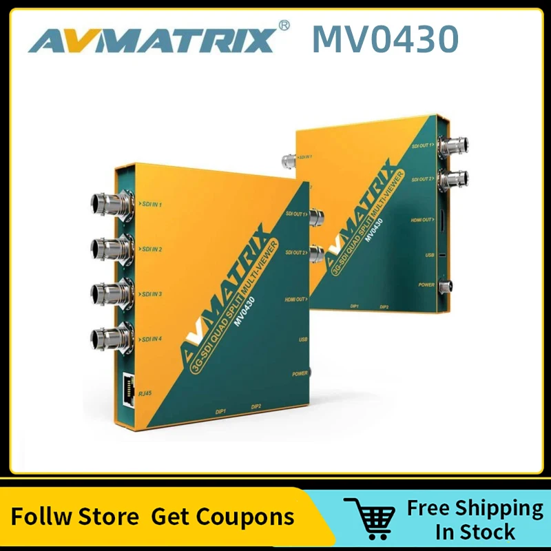 

AVMATRIX MV0430 3G-SDI Quad Split Multiviewer for SDI Monitor with 11 Output Formats Selectable Easy Control DIP Switches