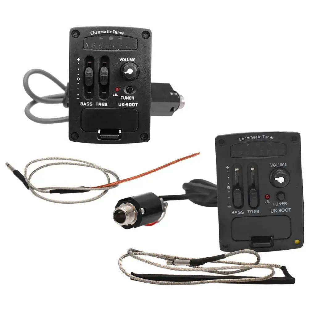 

Ukulele Pickup Device Piezo Preamp Two Band EQ Tuner with LED for Guitar Ukulele Acoustic Replacement Parts
