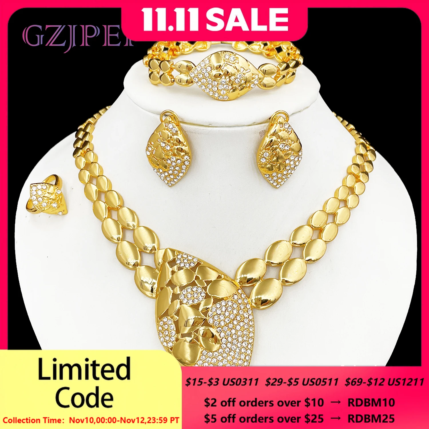 

Качественные Женские Ювелирные наборы роскошный дизайн Дубай тренд золотого цвета ожерелье серьги кольцо браслет свадебный подарок