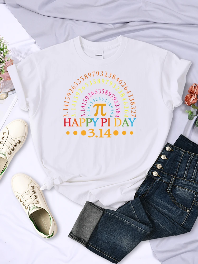 Happy Pi Day 3.14 Mathematics Math Teacher Rainbow Printing Woman T-Shirts Comfortable Creativity Tops Casual Women's Tee Shirt