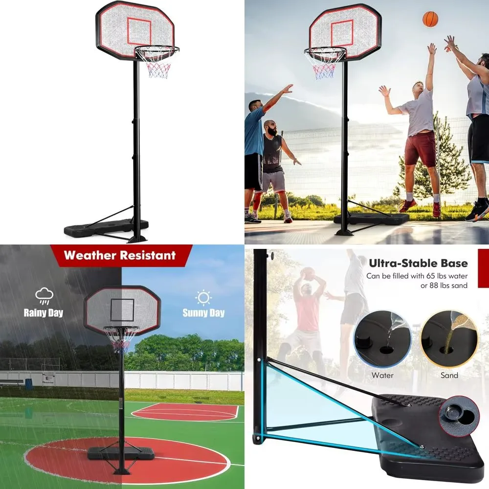 Goplus Aro de baloncesto portátil para exteriores, soporte de baloncesto ajustable en altura de 6,5 pies a 10 pies con ruedas, tablero trasero de 44 pulgadas, rellenable