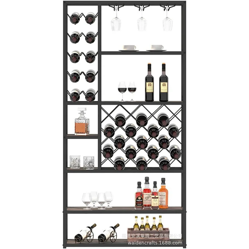 Retro wrought iron home floor-to-ceiling wine rack cabinet red storage display rack glass rack