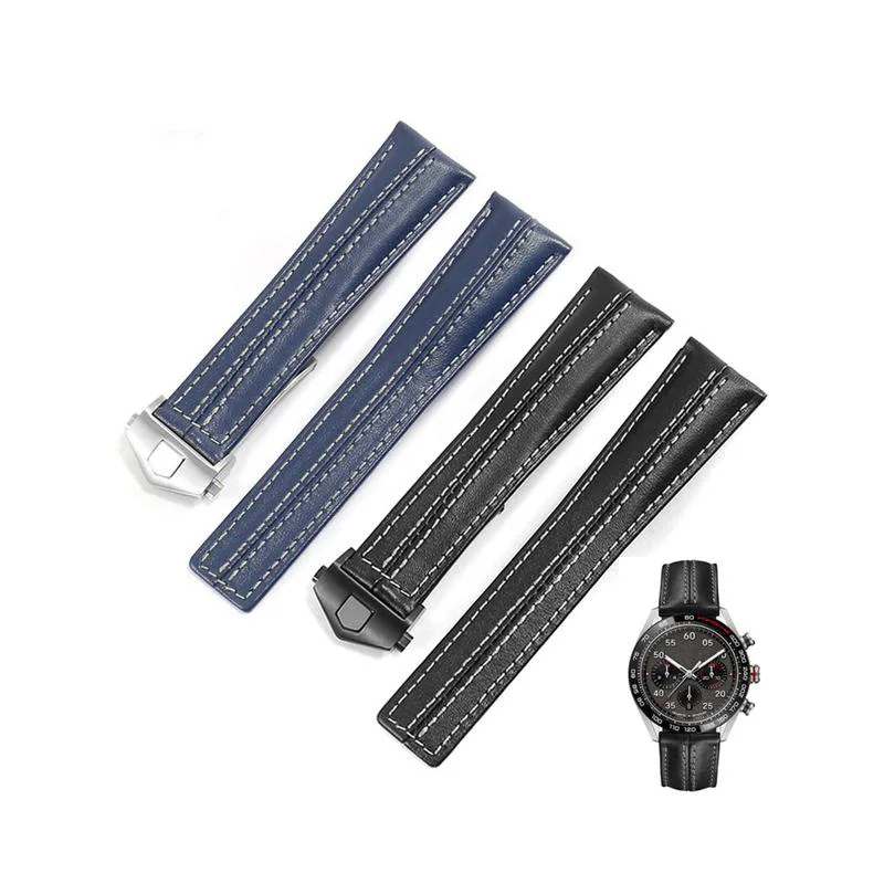 

PEIYI Waterproof Quality Silica Gel Men's Watchband Black Genuine Leather Accessories For TAG HEUER CARRERA Series 22mm