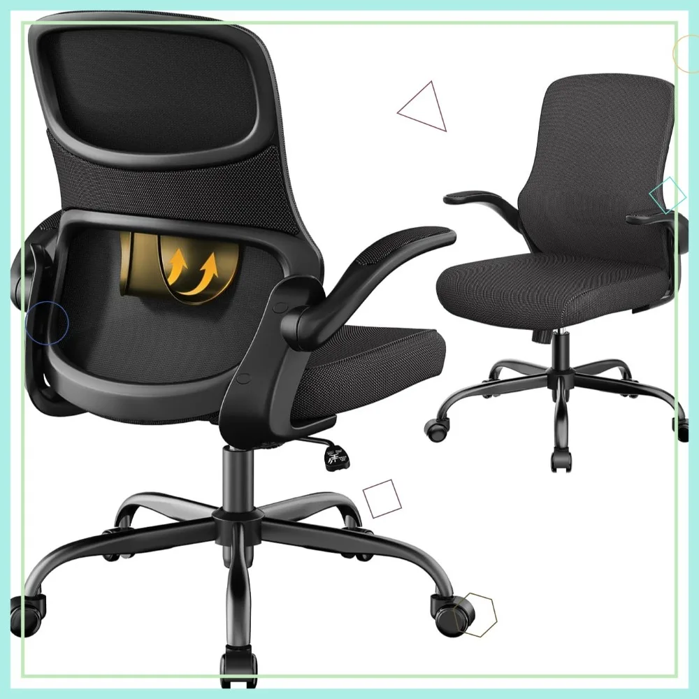 

Ergonomic Mesh Office Chair with Adjustable Height, Flip-up Armrests, Lumbar Support & Swivel for Home Office (Black)