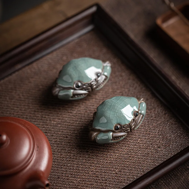 Cracked Glaze Crab Play Handmade Kongfu Tea Pet Decoration Tea Table Tea Ceremony Akcesoria Tea Pet Furniture For Display