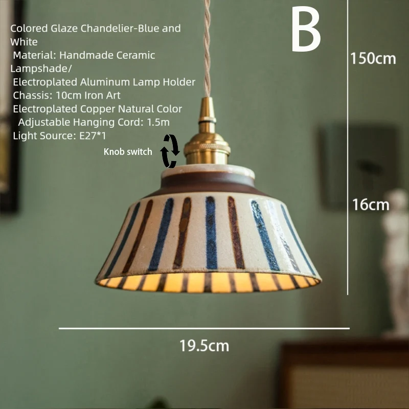 Chinese stijl retro theesalon gekleurde geglazuurde keramische blauw-witte hanglamp, Chinese oude stijl nostalgische homestay dineren