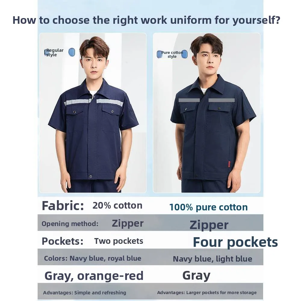 

Men's Summer Workwear Pure Cotton ort Sve Set with Reflective Strips Long Sve Work orm for Construction Site Labo...