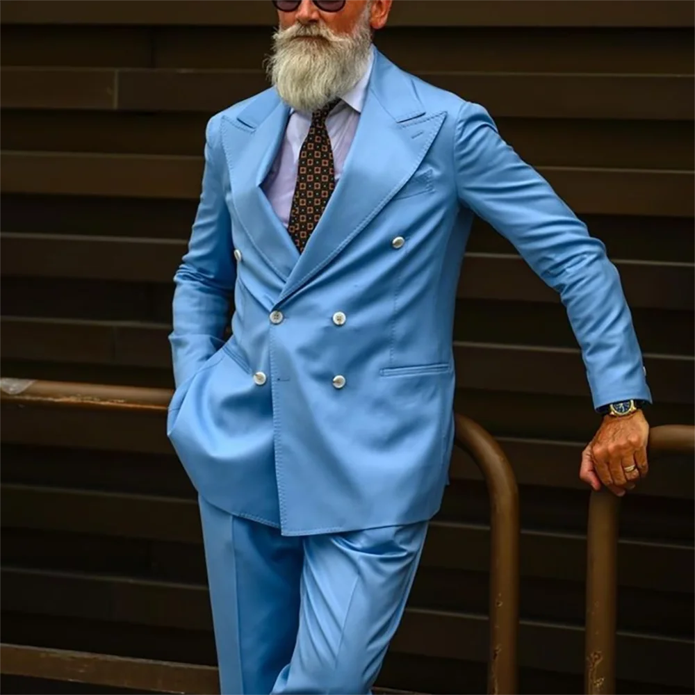

Loose Casual Man Suits Peak Lapel Blazer Double Breasted Suit Set 2 Piece Daily Office Formal Occasion Outfit High Quality