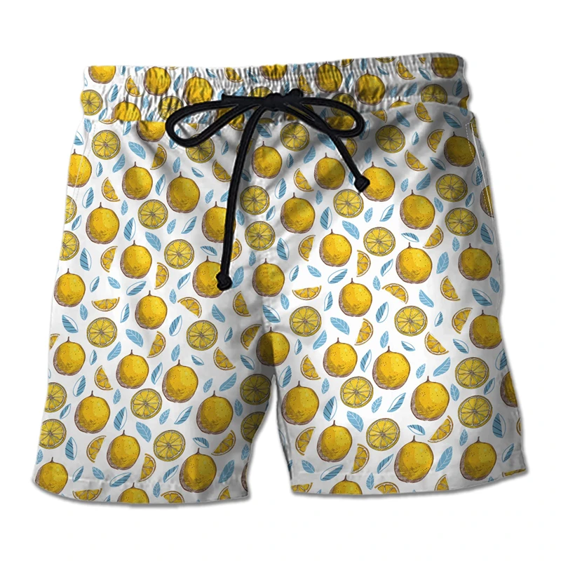 سراويل الشاطئ الرجالية المطبوعة ثلاثية الأبعاد ، الفاكهة ، نمط البرتقال ، نمط الليمون ، في الهواء الطلق ، عارضة ، السراويل القصيرة الجافة السريعة ، الملابس اليومية ، سروال السباحة ، الصيف