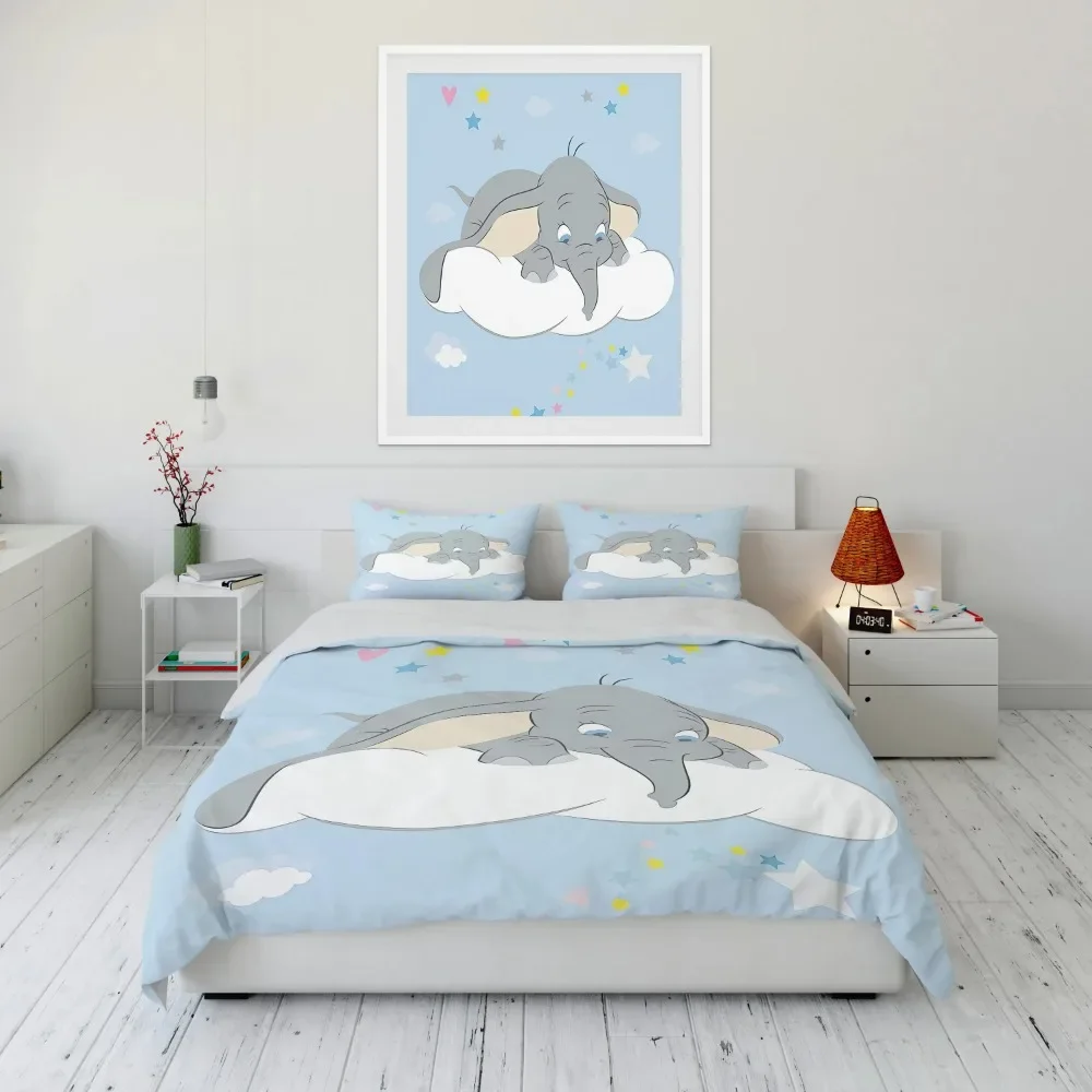 Disney Dumbo Baby 3 Pcs Bed Set Twin Queen King Cartoon Sets Duvet Cover Set Soft Girls Bedding Set 1 Cover + 2 Pillowcases