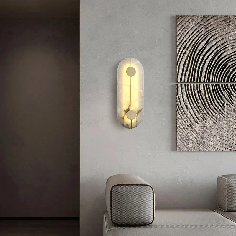 Nordic Modern Creative Marble Wall Lamp for Living Room Gold Copper Home Indoor Decoration LED Sconce Bedroom Bedside Round