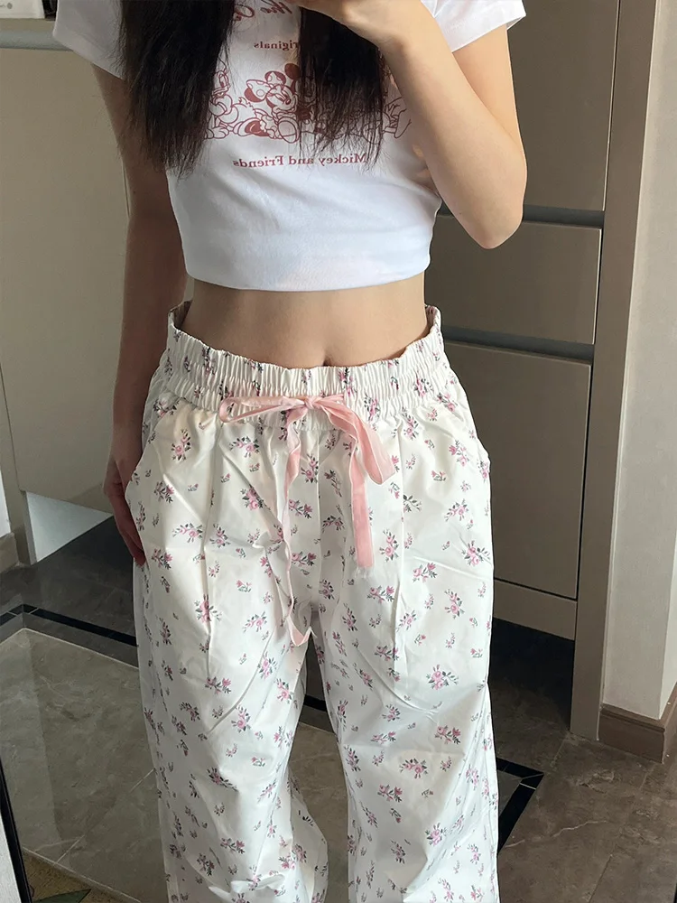 Białe spodnie z szerokimi nogawkami damskie letnie cienkie luźne proste spodnie w stylu casual mały rozmiar odzież robocza spodnie sportowe spodnie z wysokim stanem długie spodnie