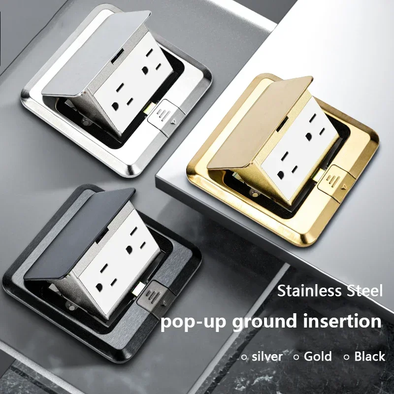 

American Standard socket outlet waterproof,US 15A Kitchen Bedroom floor indoor Gold hidden computer plug