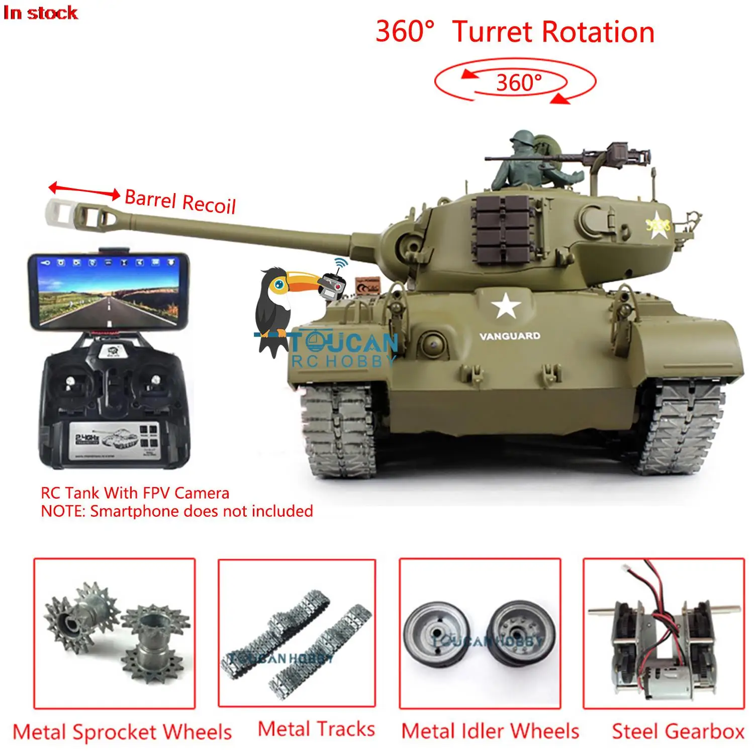 

HENG LONG 1/16 FPV Scale 7.0 Upgraded M26 Pershing RTR RC Tank 3838 Barrel Recoil Machine Gun Lights System Radio Toys TH20328