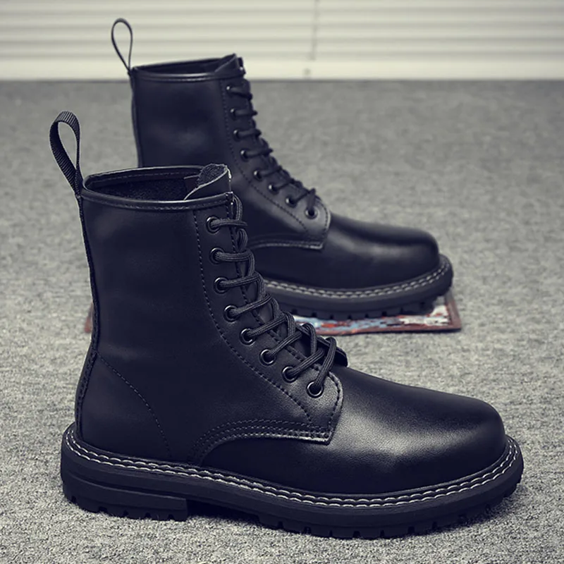 Big Size Black Vintage Lace Up Men High Boots Wear Thick Lug Sole Daily Outdoor Work Trainers
