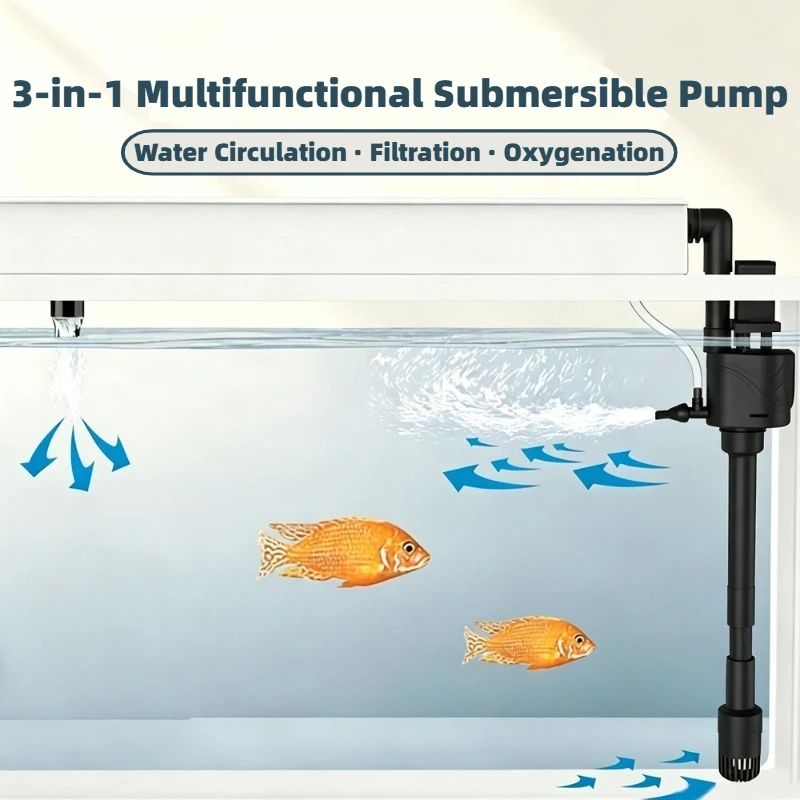 3-in-1 Silent Submersible Aquarium Water Pump Fish Tank Filter Oxygen Aeration Water Circulation Pump Fish Tank Filtration